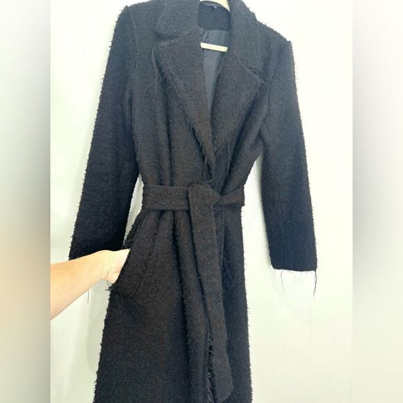 Helmut Lang Black Shaggy Alpaca and Virgin Wool Blend Coat - Picture 9 of 11